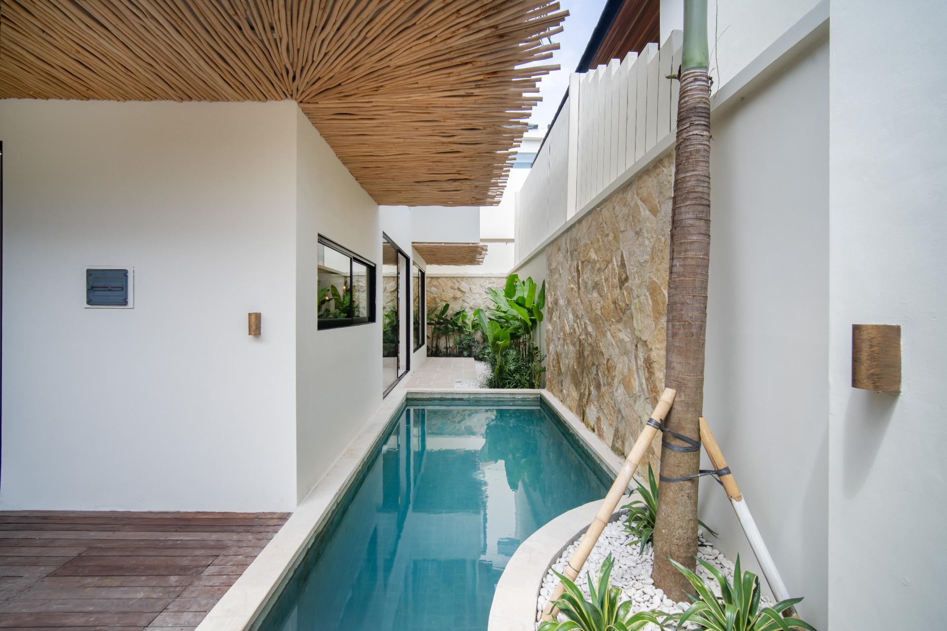 Anjuna Palms Villas private pool at sunset in Uluwatu, Bali